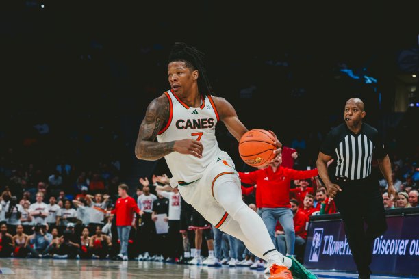 Miami forward Shelton Henderson drives with the ball during a game