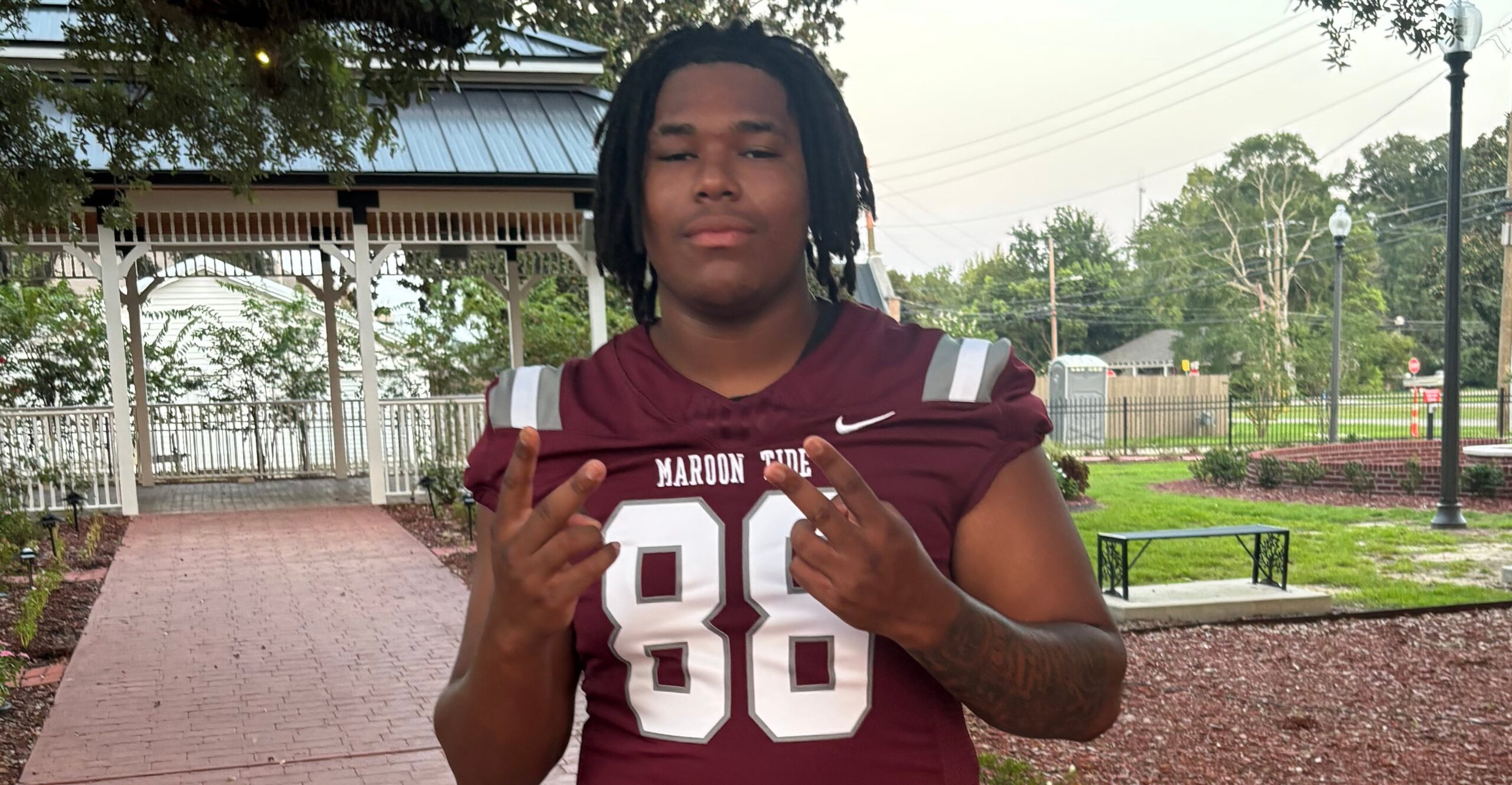 2027 defensive lineman Jeremiah Mark poses in his Picayune football uniform